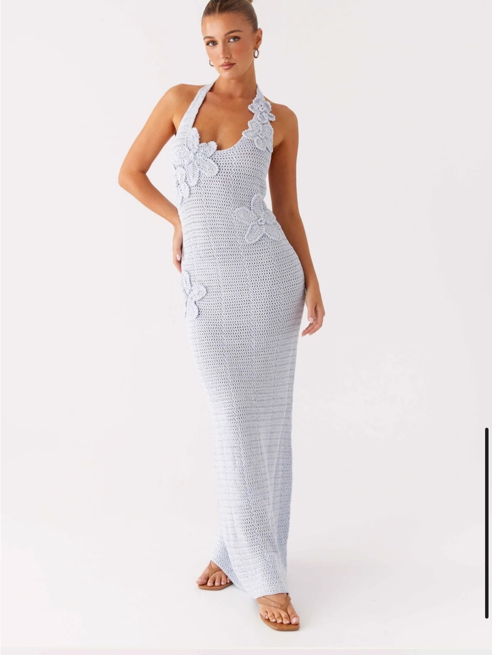 Peppermayo Light Blue Crochet Maxi Skirt with Floral Appliqué - Picture 5 of 6